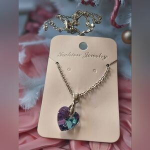 #0910 crystal heart necklace jewelry NEW by fashion jewelry